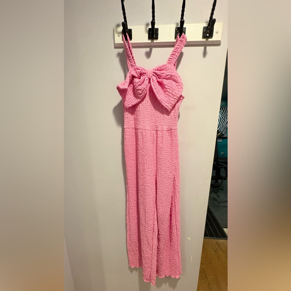 GIRLS Zara Pink Bow Sleeveless Flare Leg Jumpsuit Size 13-14
